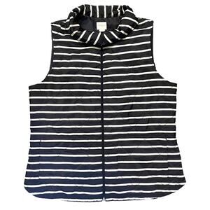 Chicos Striped Quilted Vest Navy Blue White Medium